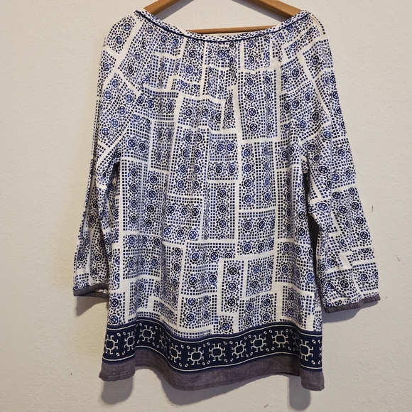 NWT Dylan Mosaic Blouse Embroidered Border Indigo Peasant Size Small - Picture 2 of 14